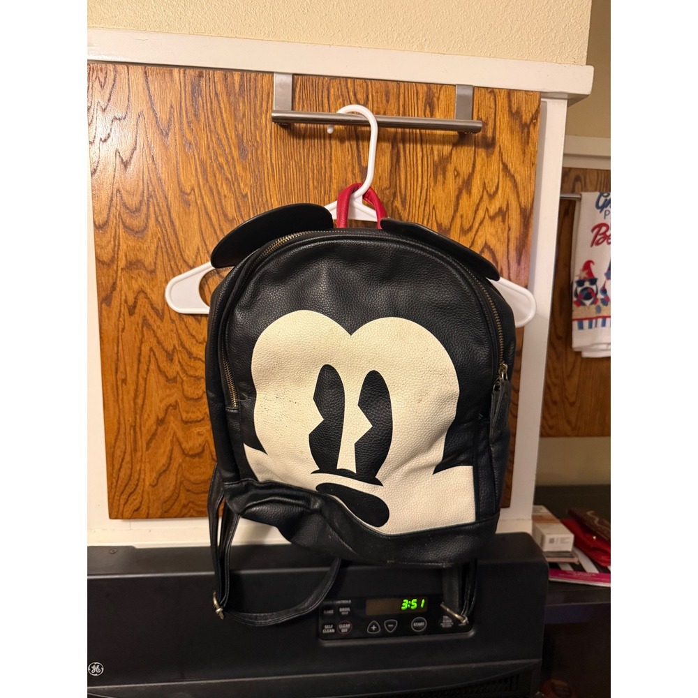 Disney Mickey Mouse Mini Backpack Black Pebbled Faux Leather 3D Ears Bag